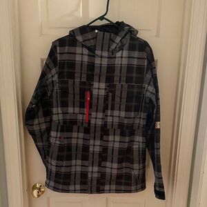 Burton Men's Black and Gray Plaid Ski Jacket